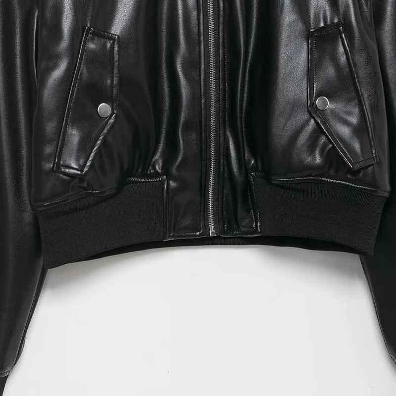 Signature Stylish Black PU Leather Zipper Jacket