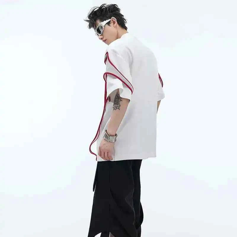 Men Streetwear Color Contrast Splicing Design T-Shirt