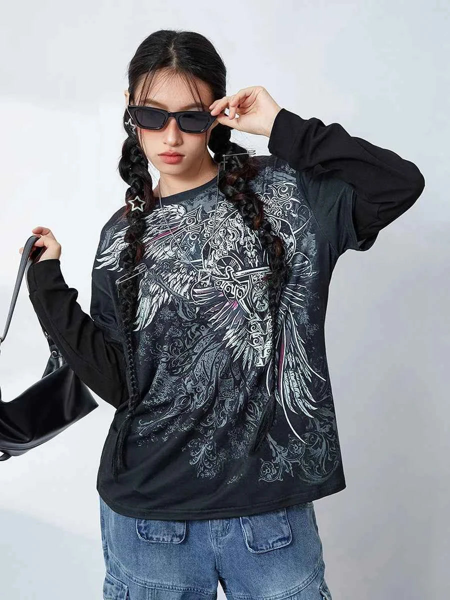Vintage Grunge Graphic Long Sleeve T-Shirt