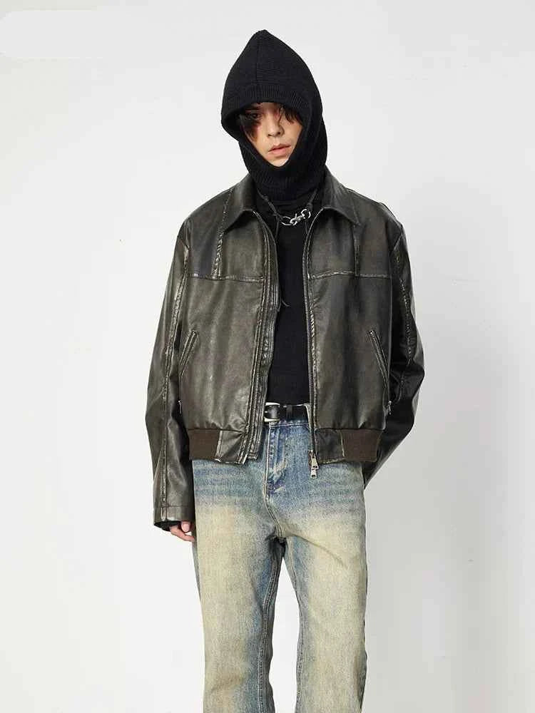 Men Vintage Distressed Brown Leather Jacket