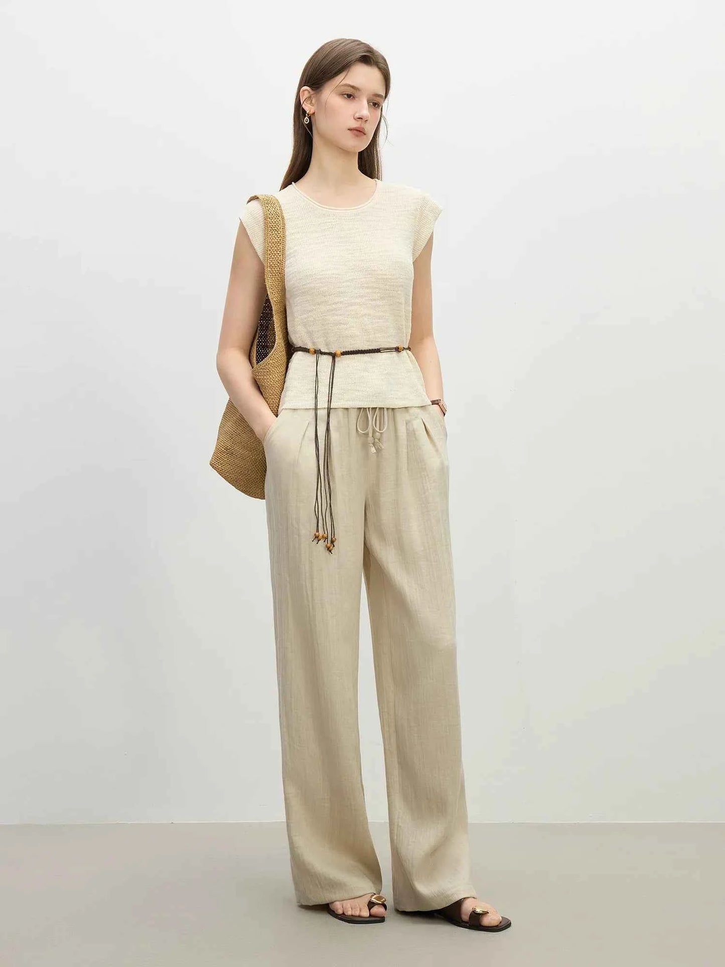 Elastic High Waist Linen Pants