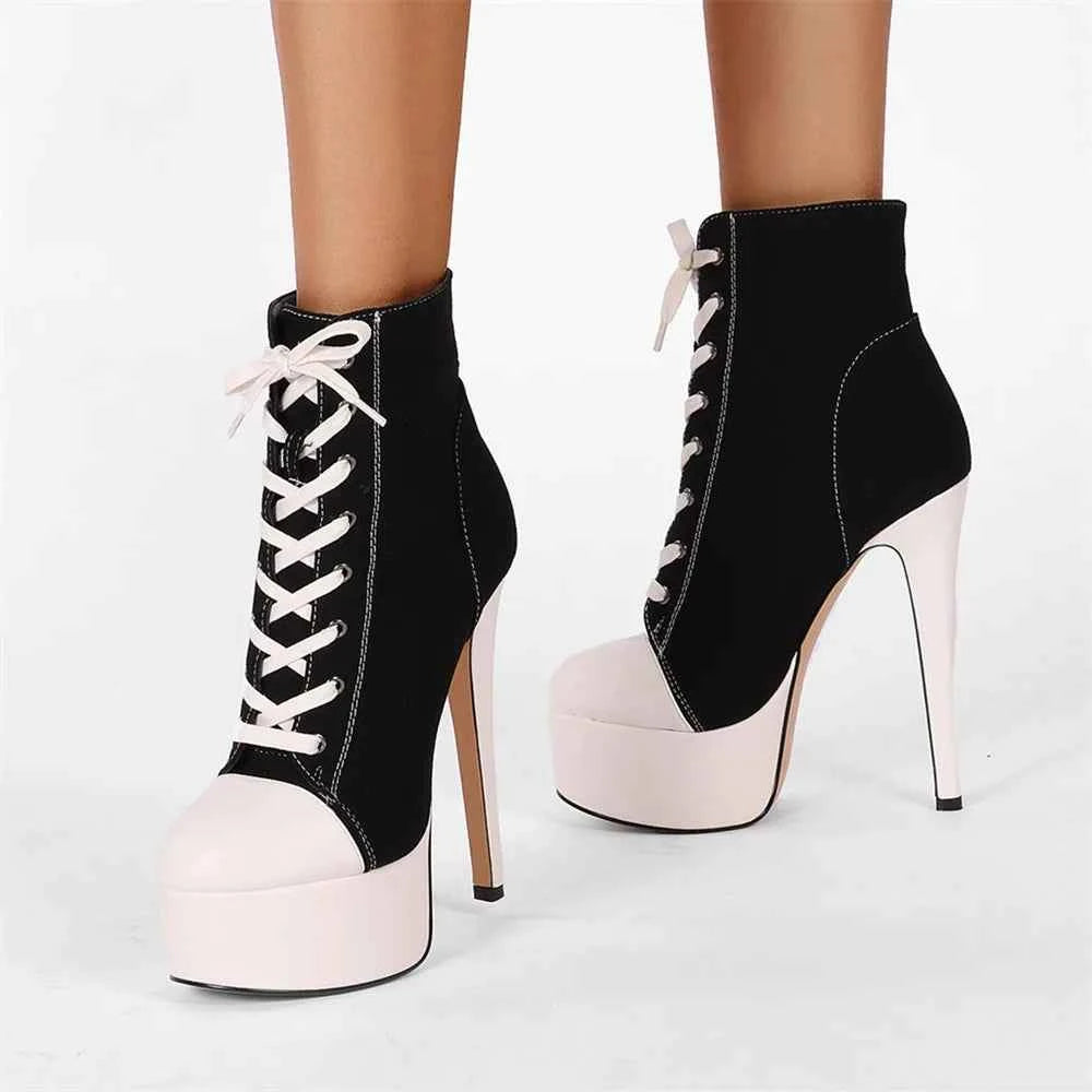 Super High Heel Lace-Up Platform Boots
