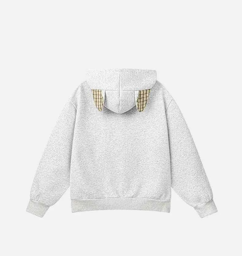 Streetwear Oversized Plaid Cat Ear Hooded Sweatshirt