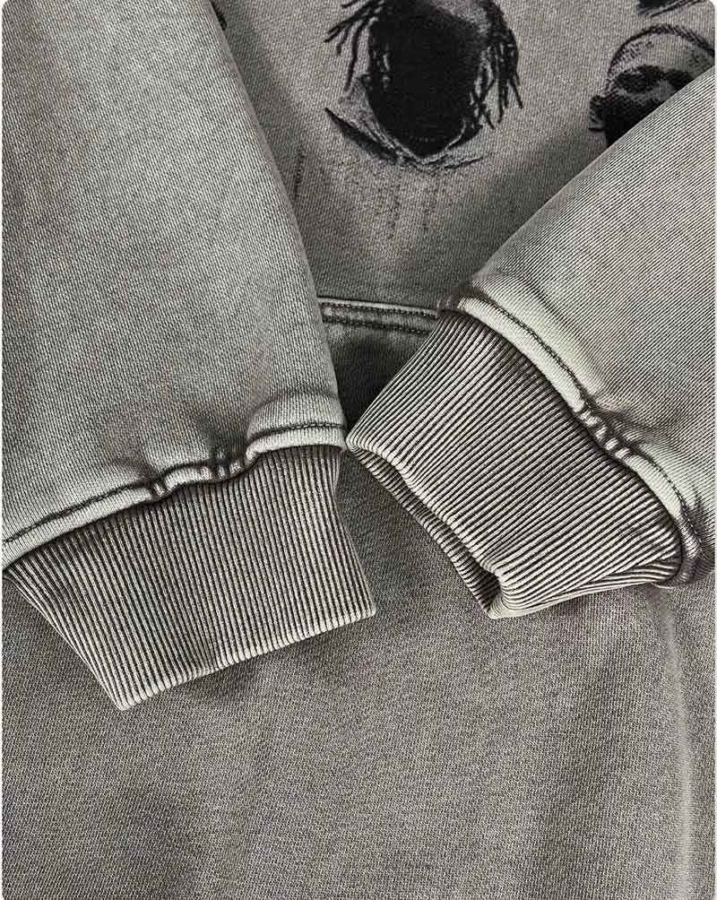 Streetwear Graphic Printed Hip Hop Washed Hoodie
