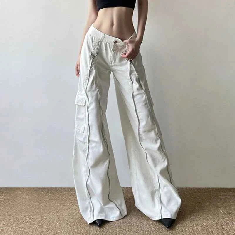 Streetwear Zipper High Waist Patchwork Denim Jeans
