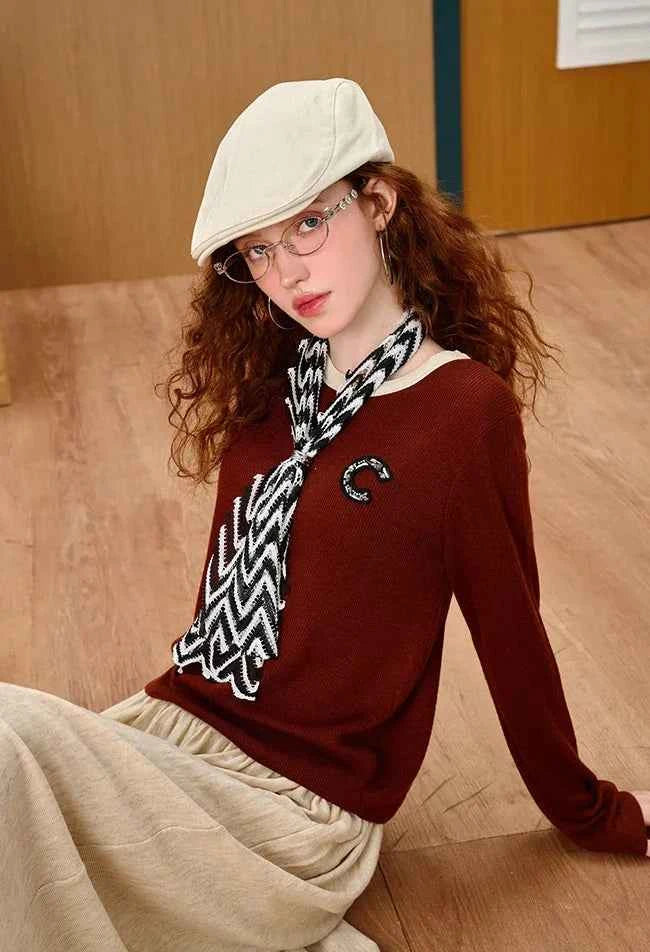 Women Minimalist Embroidered Logo Knit Sweater