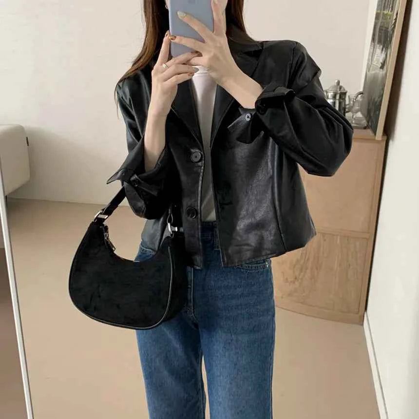 Women Faux Fur Retro Moto Leather Jacket