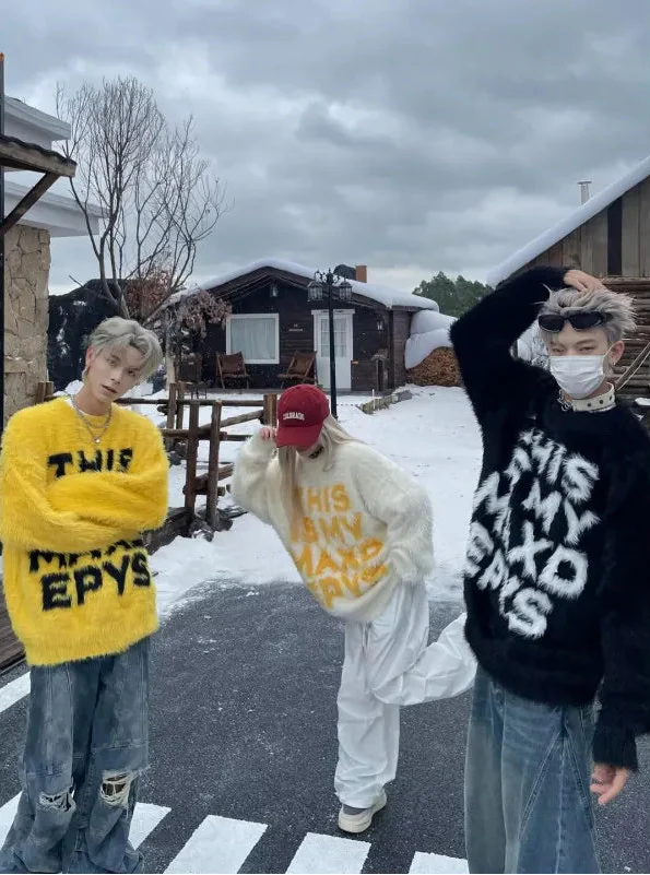Streetwear Warm Letter Hip Hop Print Sweater - Luxuryurbanwear