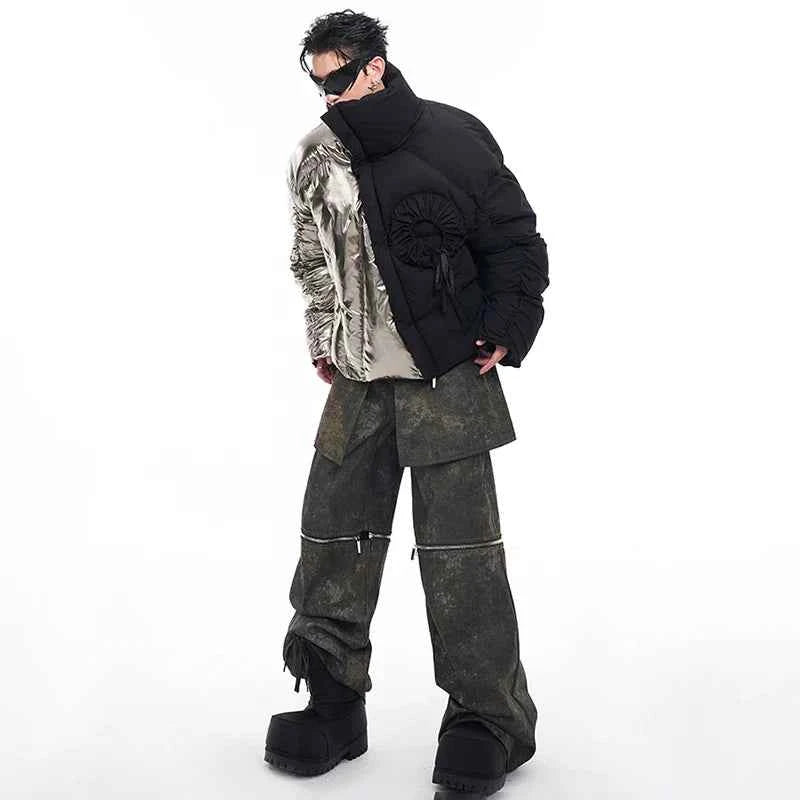 Luxury Glossy Patchwork Pleated Padded Jacket