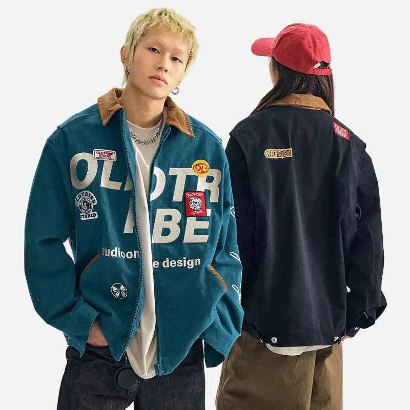 Spring Streetwear Embroidered Cargo Varsity Jacket