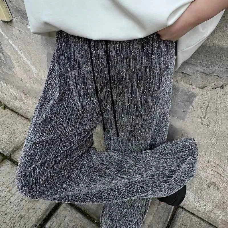 Textured Elegant Drawstring Waist Casual Pants
