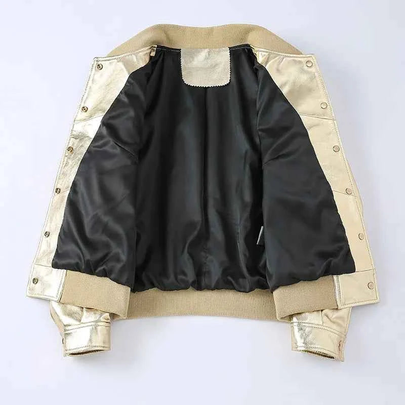 Golden Genuine Sheepskin Leather Jacket