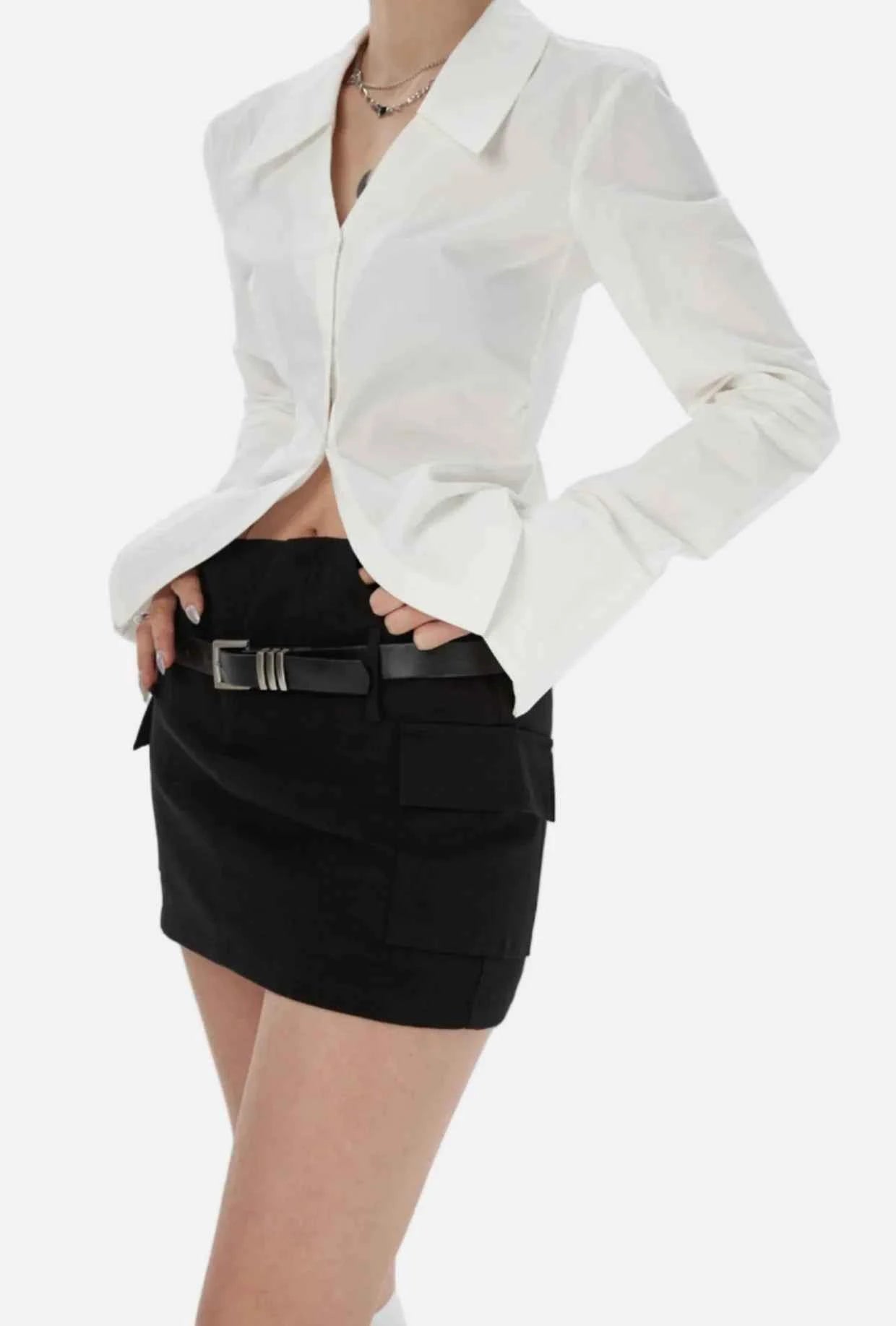 Fashionable Minimalist White Flare Long Sleeve Shirt