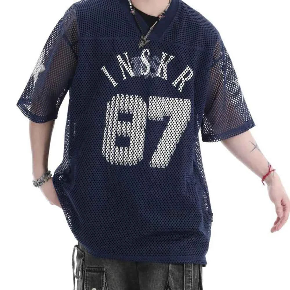 Retro American Style Mesh Hollow Letter T-Shirt