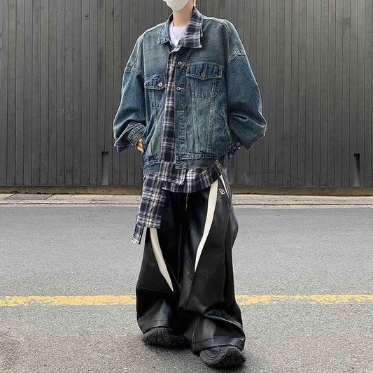 Plaid Patchwork High Street Denim Jacket