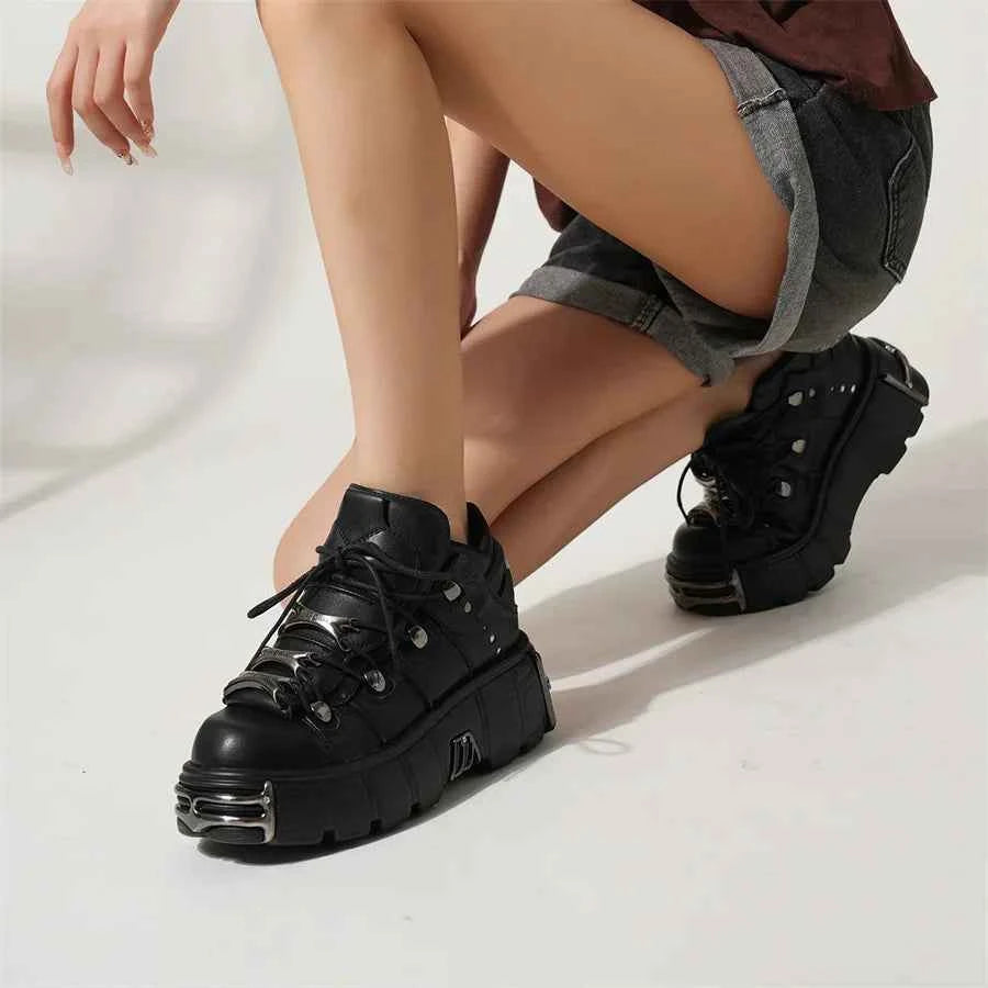 Gothic Retro Lace-Up Ankle Platform Shoes