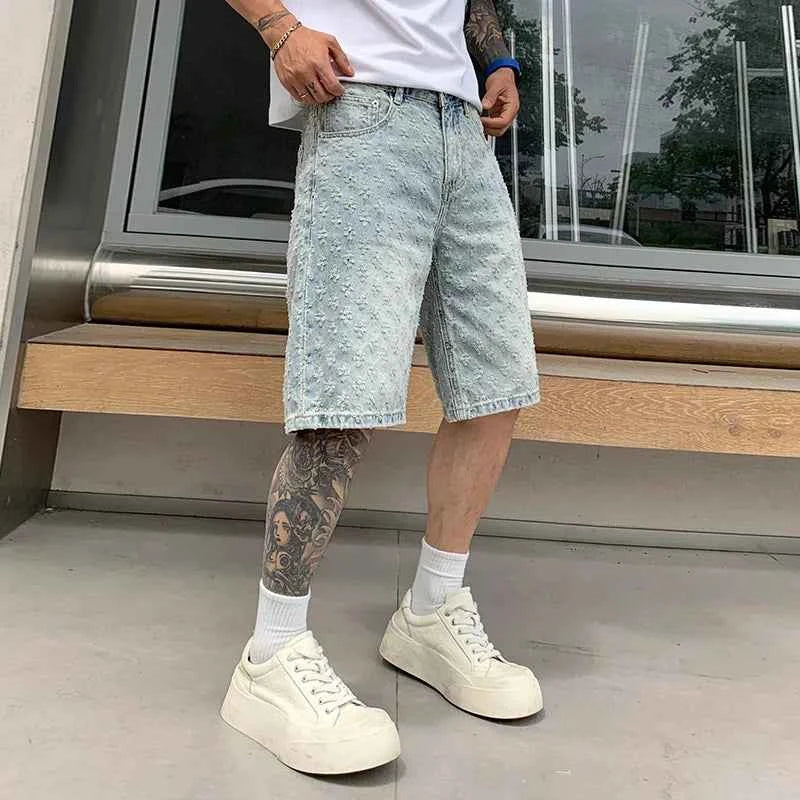 American Style Retro Tide Jacquard Denim Short