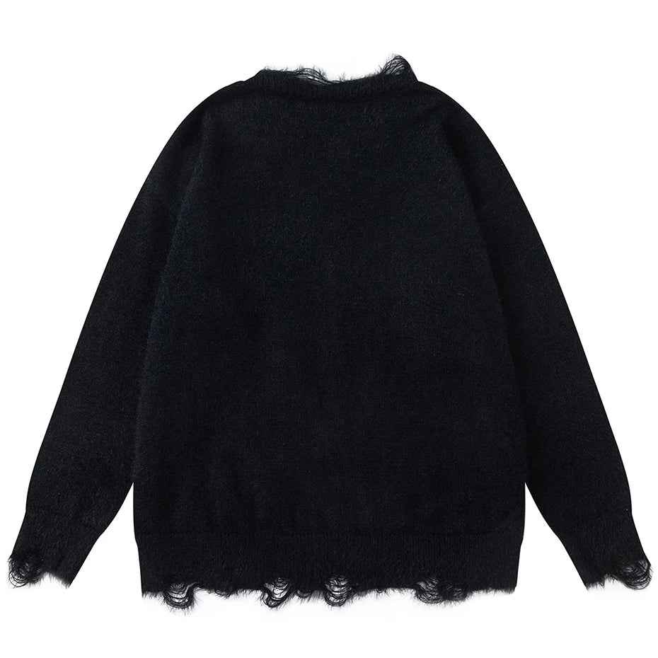 Women Chic Oversized Cat Graphic Knit Sweater