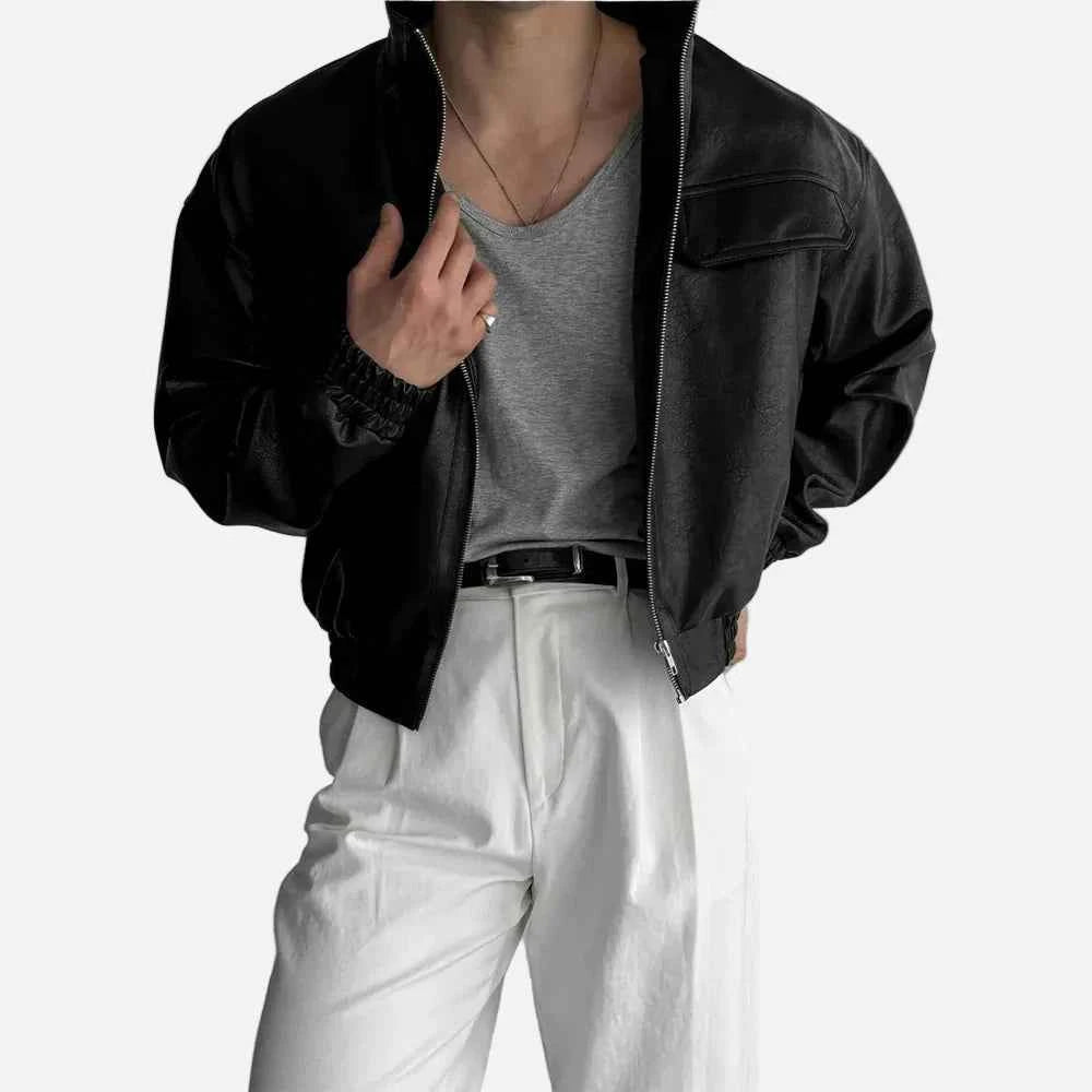 Trendy Motorcycle Pilot PU Leather Jacket