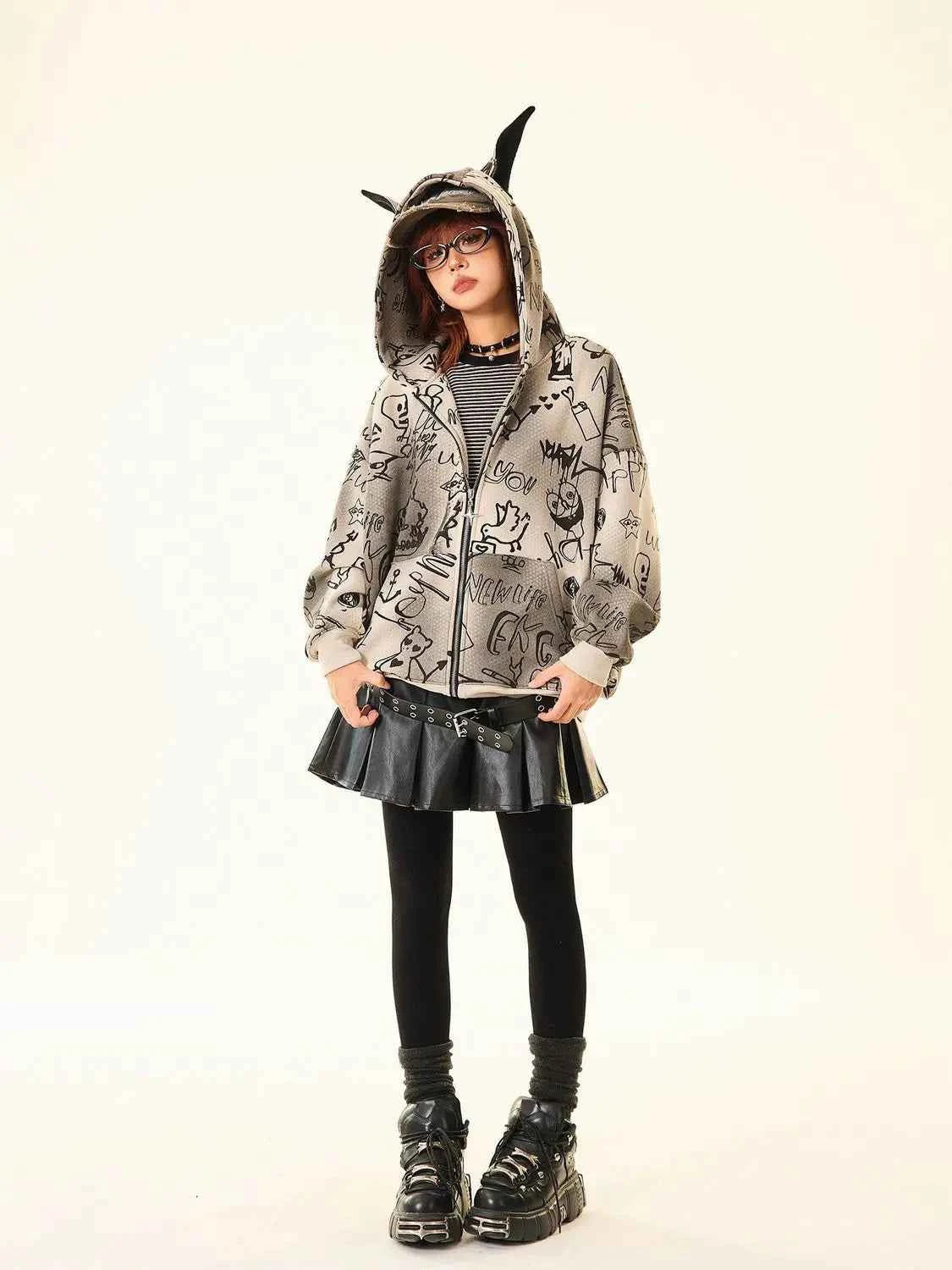 Women American Style Doberman Print Hooded Sweatshirt