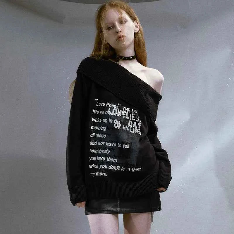 Vintage Grunge Aesthetics Off Shoulder Sweater