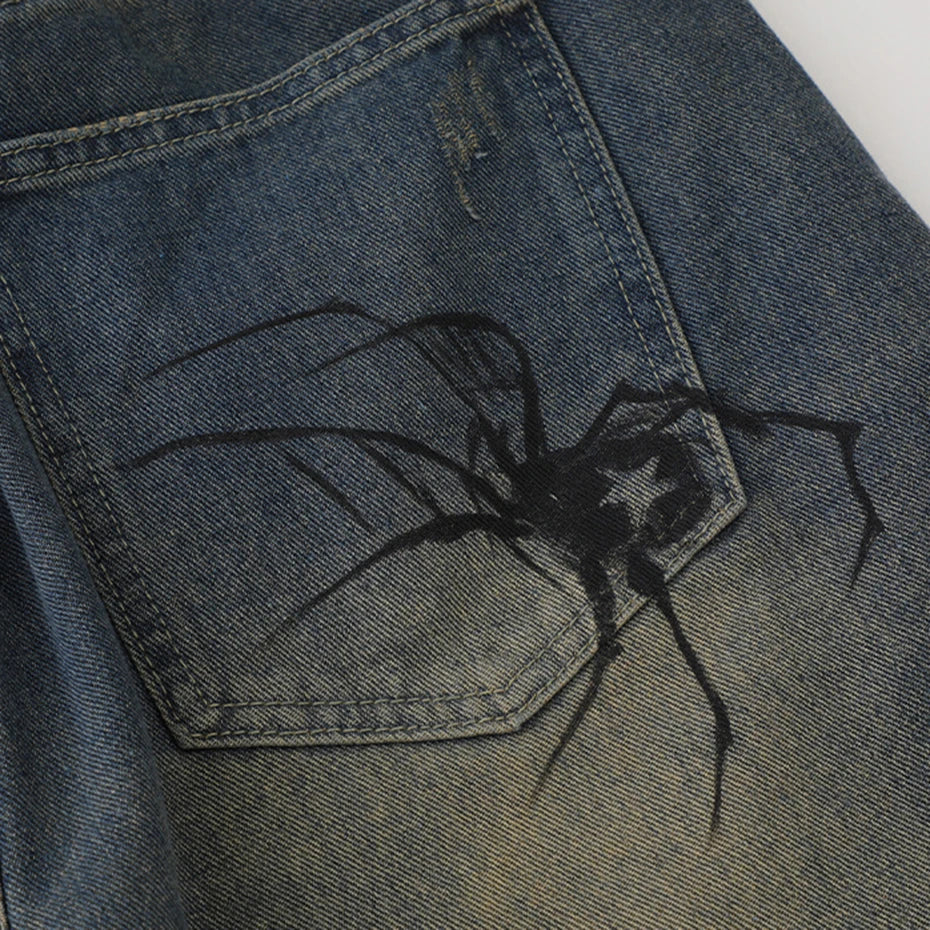 Nodok Spider Cobweb Blue Jean Shorts