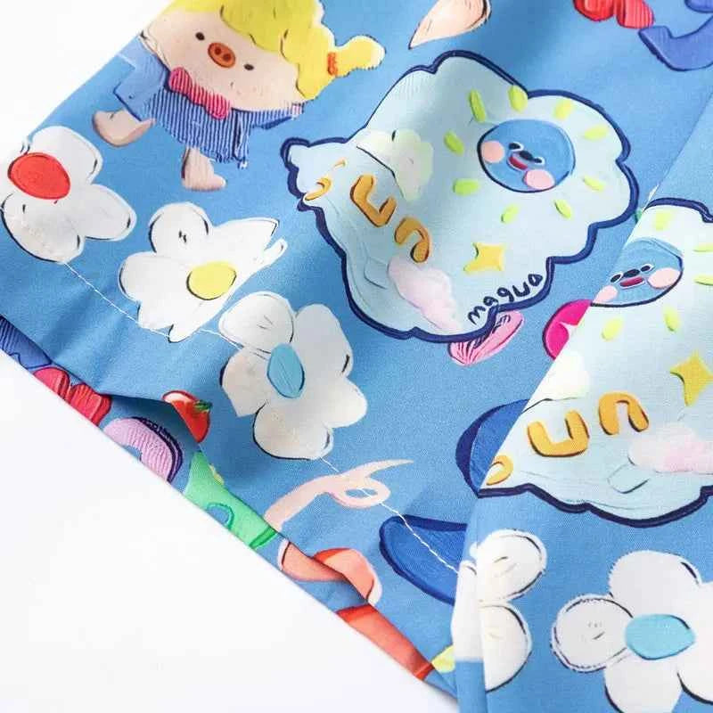 Y2K Vibrant Fashionable Cartoon Graphic Button-Up Shirt