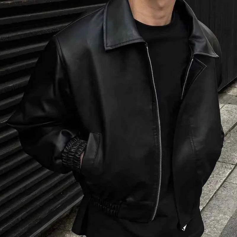 Trendy Loose Zipper PU Leather Motorcycle Jacket