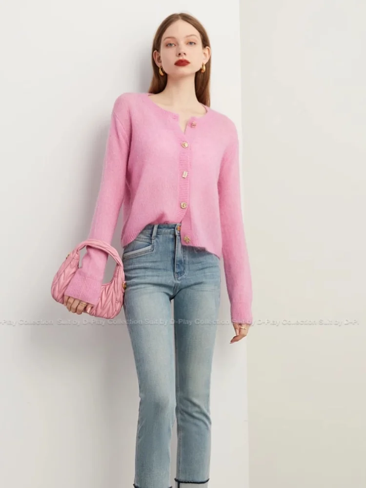 Women Pink French Knitted Button Cardigan - Luxuryurbanwear