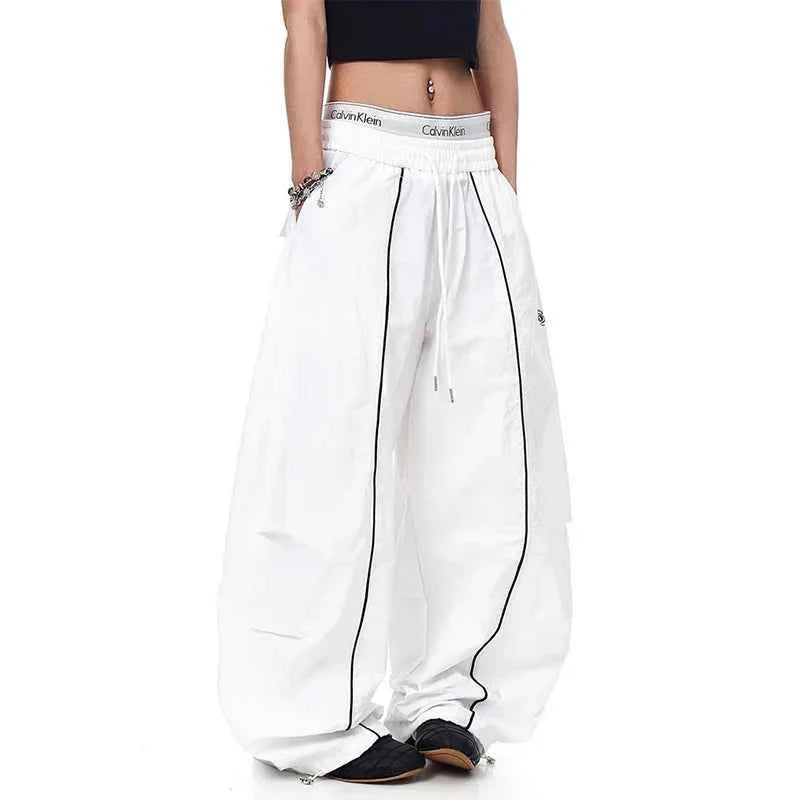 Y2K Oversize Patchwork White Goth Parachute Jogger