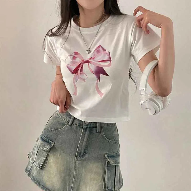 Cute Bow Print Fairy Graphic T-Shirt