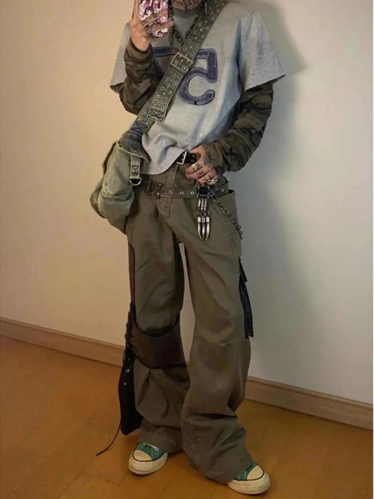 Streetwear Retro Vintage Long Sleeved Camo T-Shirt