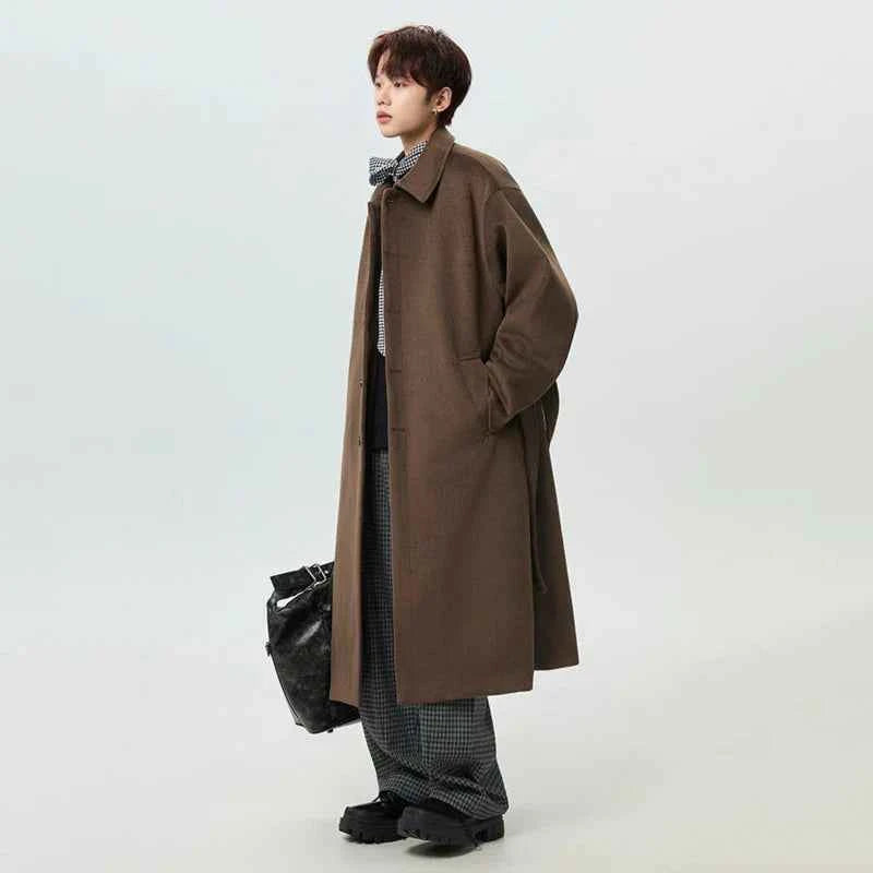 Lightweight Plaid Single Breasted With Belt Woolen Coat