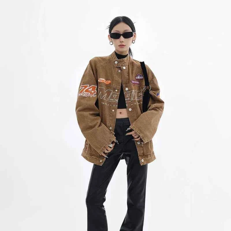 Women Retro High Street Light Blue Denim Jacket