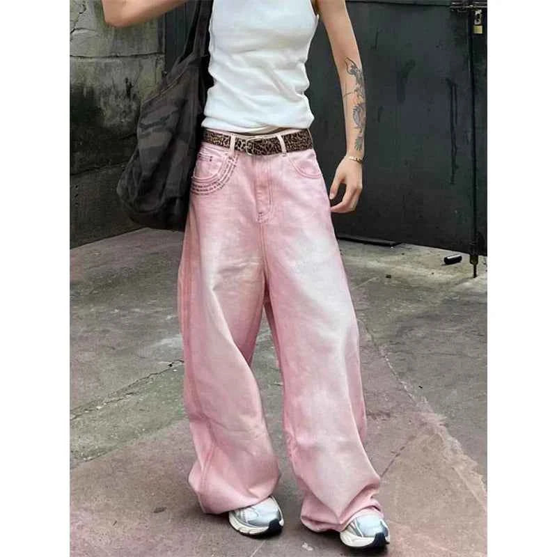 Pink Streetwear Oversized Casual Boyfriend Jeans