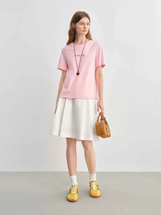 Contrast Letter Print Slimming O-Neck T-Shirt