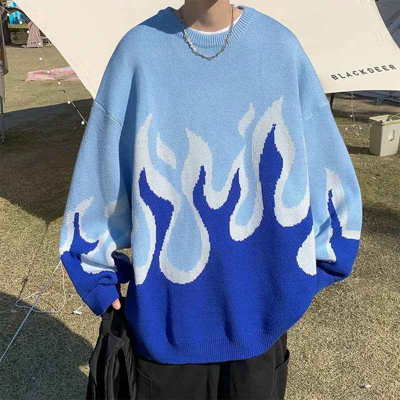 Streetwear Gradient Fire Knit Sweater