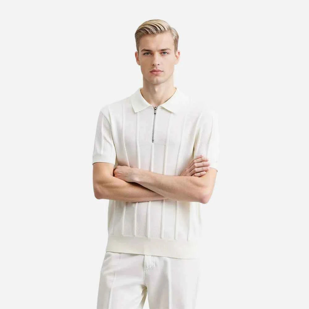 Flexible Knitted Half Zipper Short Sleeve T-Shirt