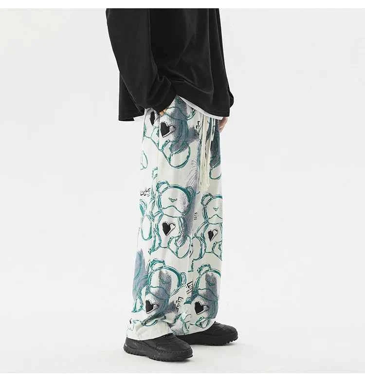 Vintage Graffiti Printed Straight Leg Sweatpants