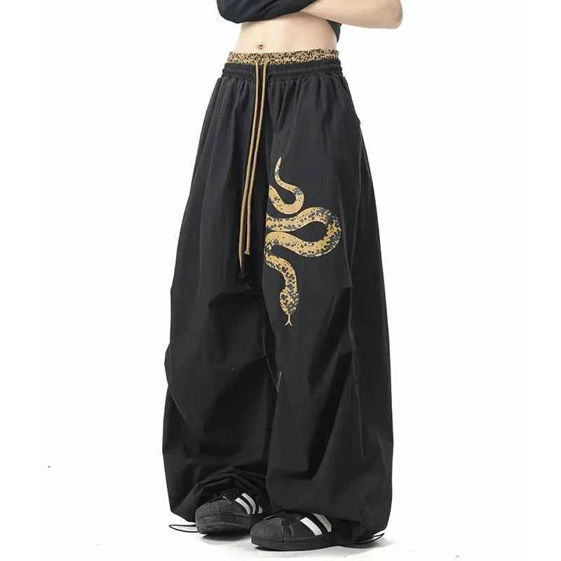 Y2K Vintage Gold Snake Black Loose Sweatpants