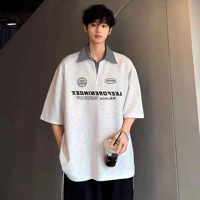 Stylish Loose Lapel Casual Short Sleeve Polo T-shirt