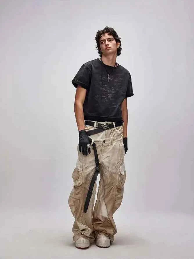 Irregular Patchwork Tailored Color-Washed Scimitar Jeans