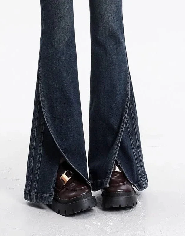 Women Retro High Waisted Flared Jeans - Luxuryurbanwear