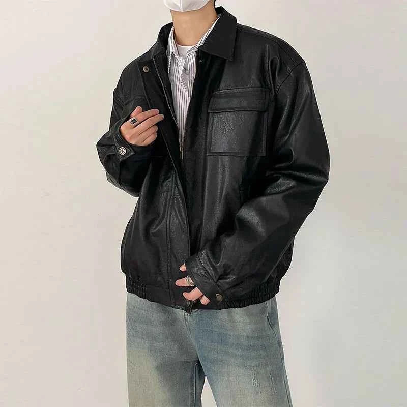 Men's Classic Retro Texture PU Leather Jacket