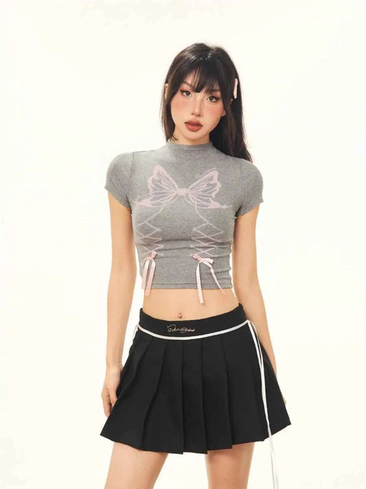 Vintage Bow Short Sleeve Crop T-Shirt