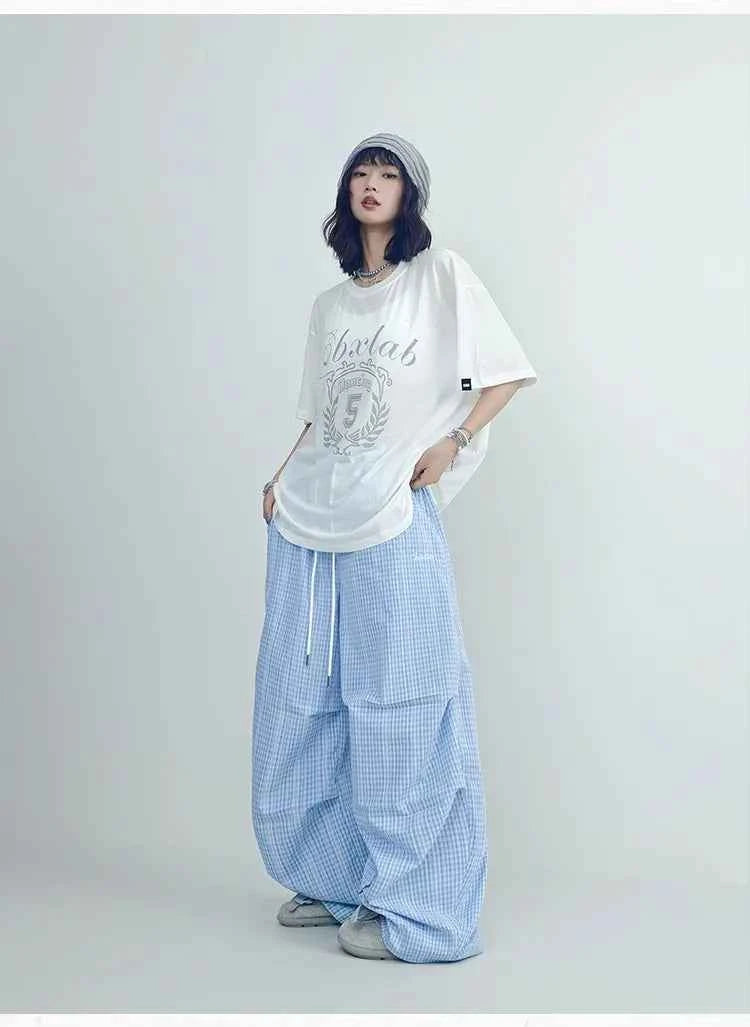 Fresh Blue White Checkered Sport Pants