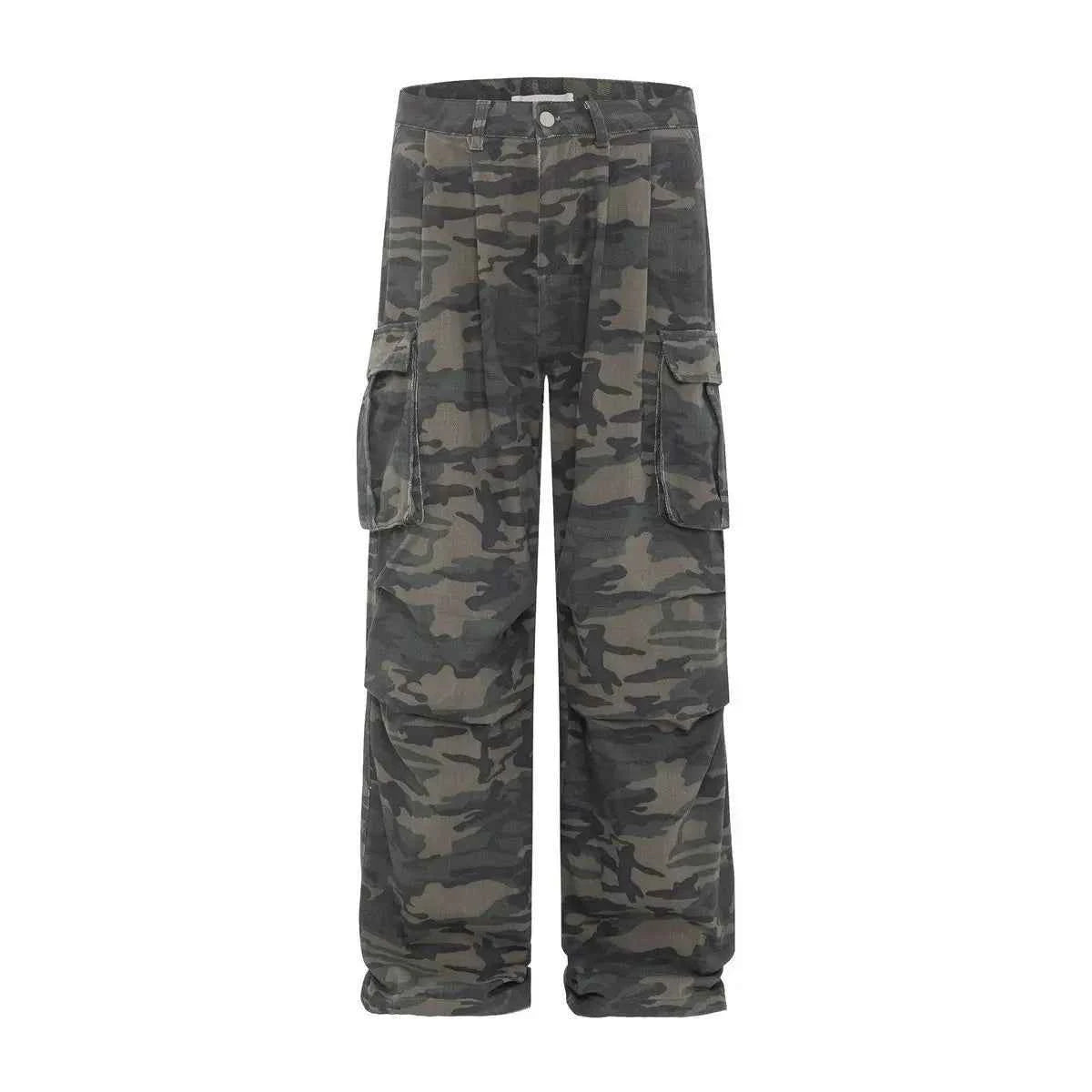 Vintage Washed Camouflage Print Wide Jeans