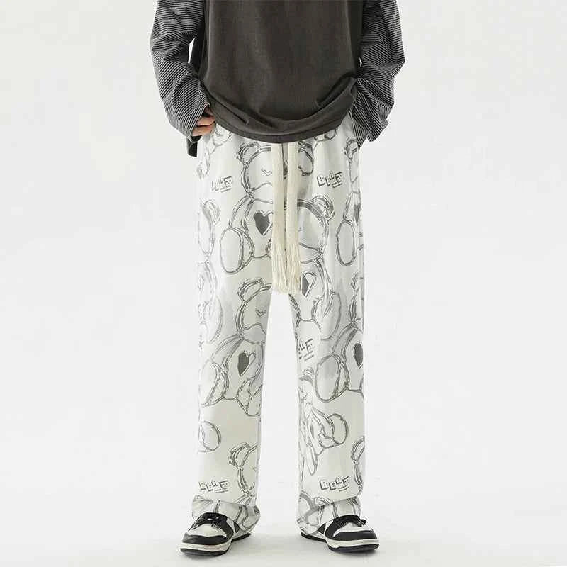 Vintage Graffiti Printed Straight Leg Sweatpants