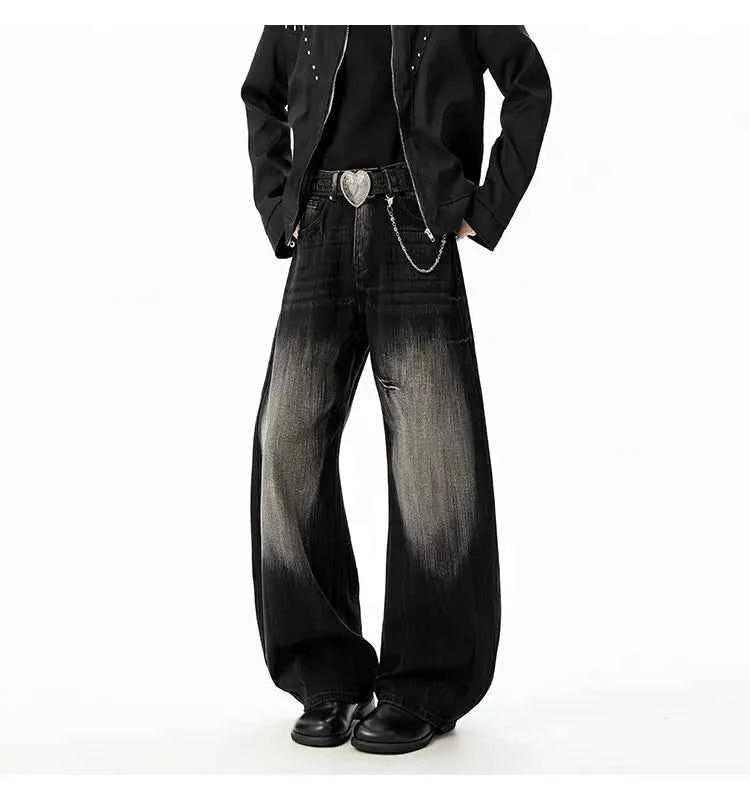 Durable Contrast Color Curved Knife Wide-Leg Jeans