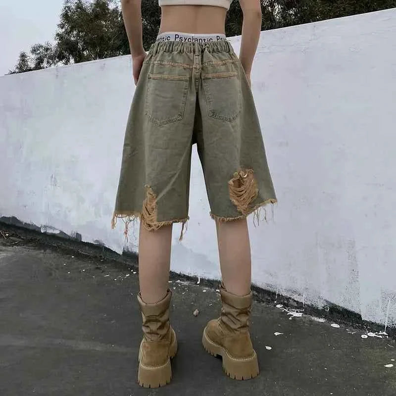 Streetwear Hip Hop Vintage High Street Denim Shorts